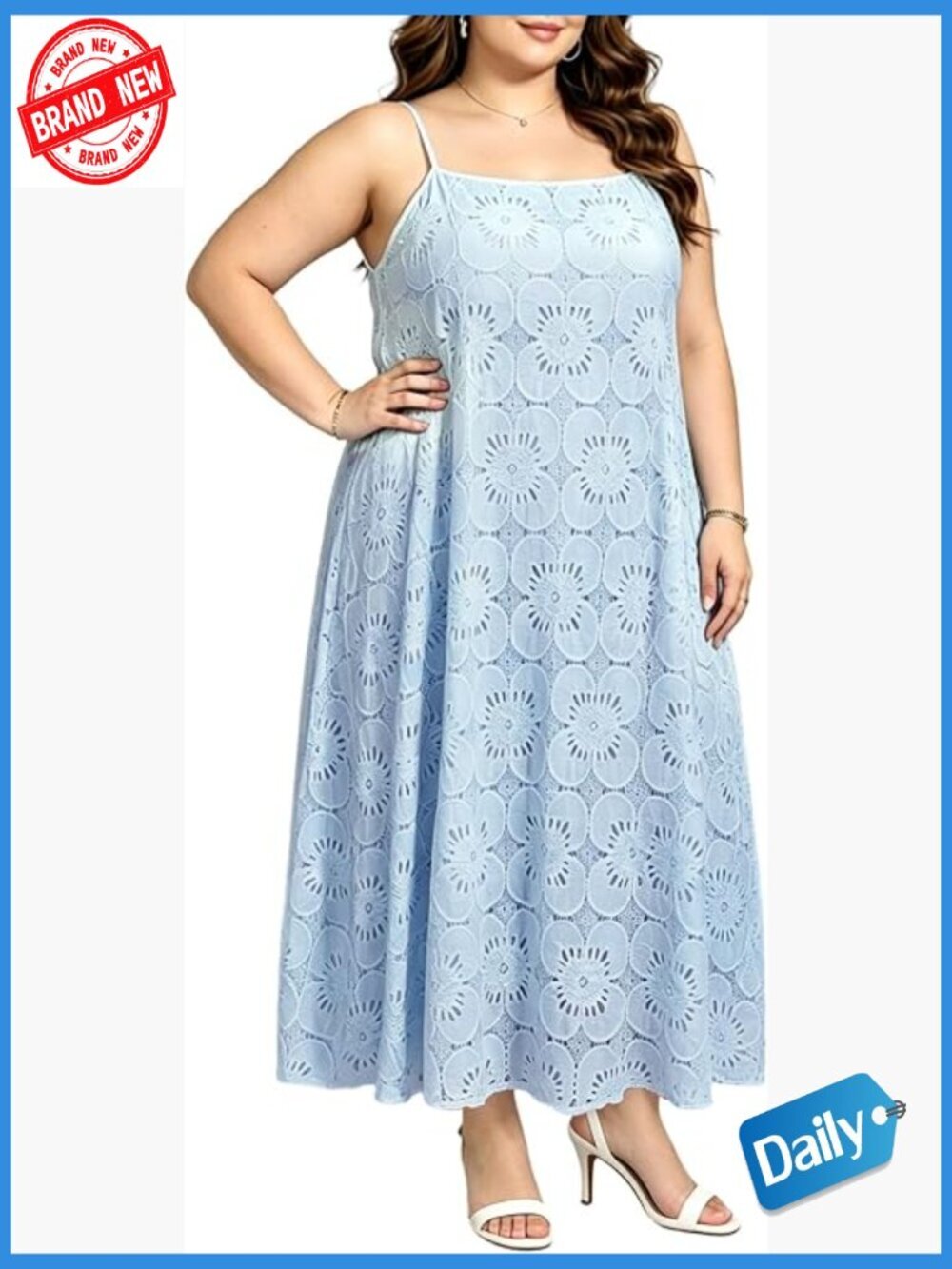 Plus Size Maxi Sundress with Pockets Eyelet Lace Casual Formal Wedding Guest